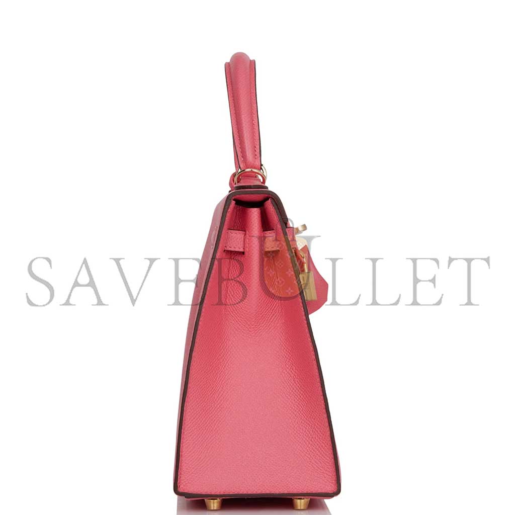 HERMÈS MASTER KELLY SELLIER 25 ROSE AZALEE VERSO EPSOM PERMABRASS HARDWARE (25*17*7cm) 